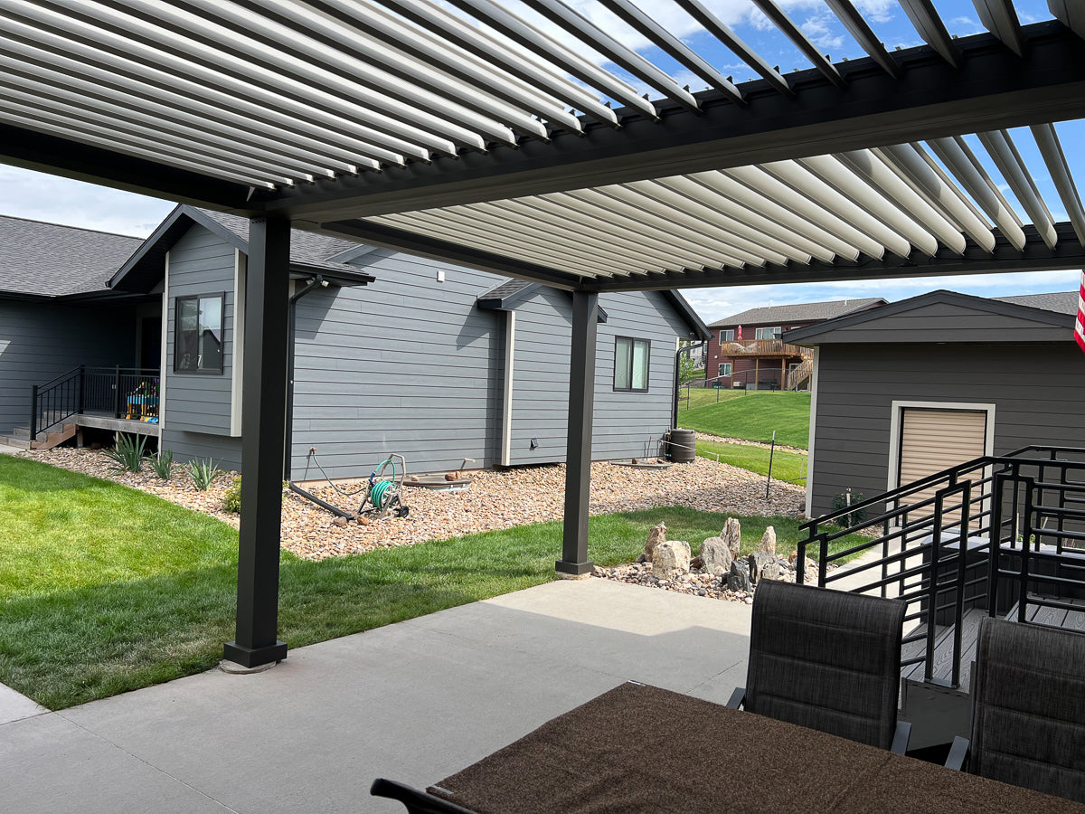 free standing luxury double pergola with louvered roof