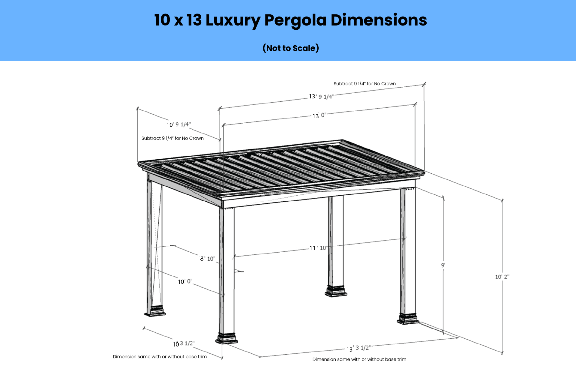 10 x 13 Luxury Pergola Dimensions