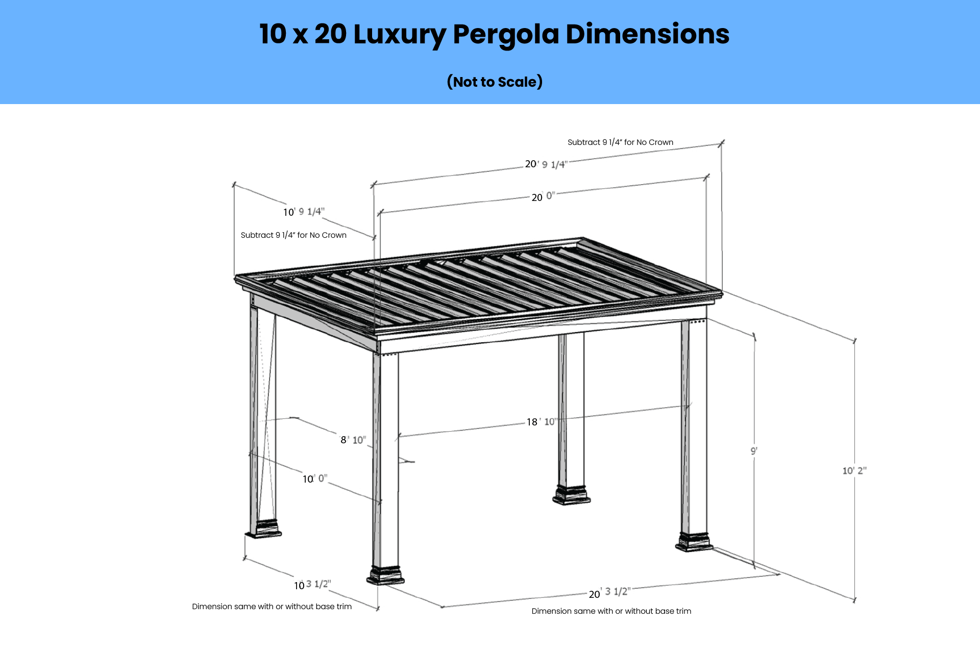 10 x 20 Luxury Pergola Dimensions