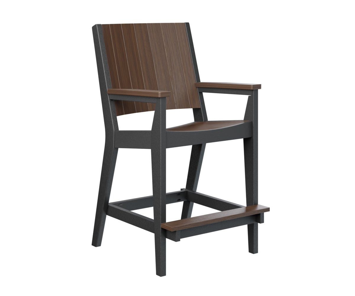 Charcoal bar-height glider with brown wood accents