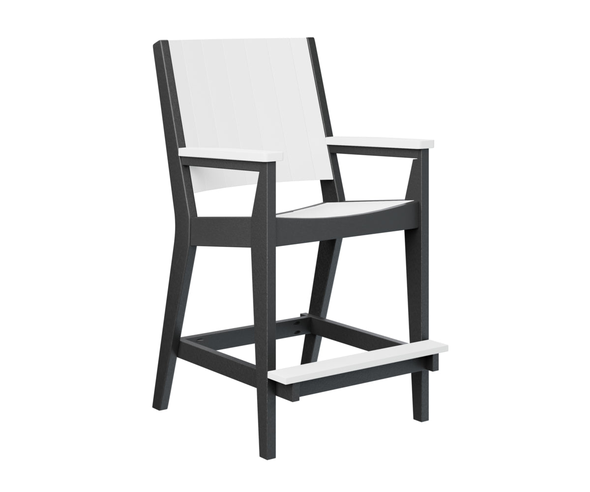 Black wooden bar stool with white cushion and open back design