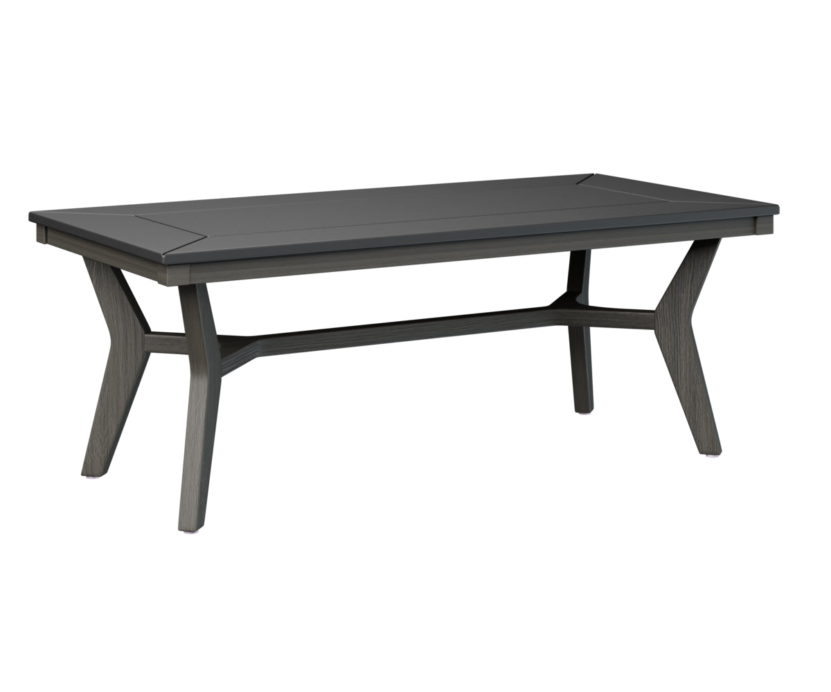Gray wood coffee table with charcoal top and angled supports