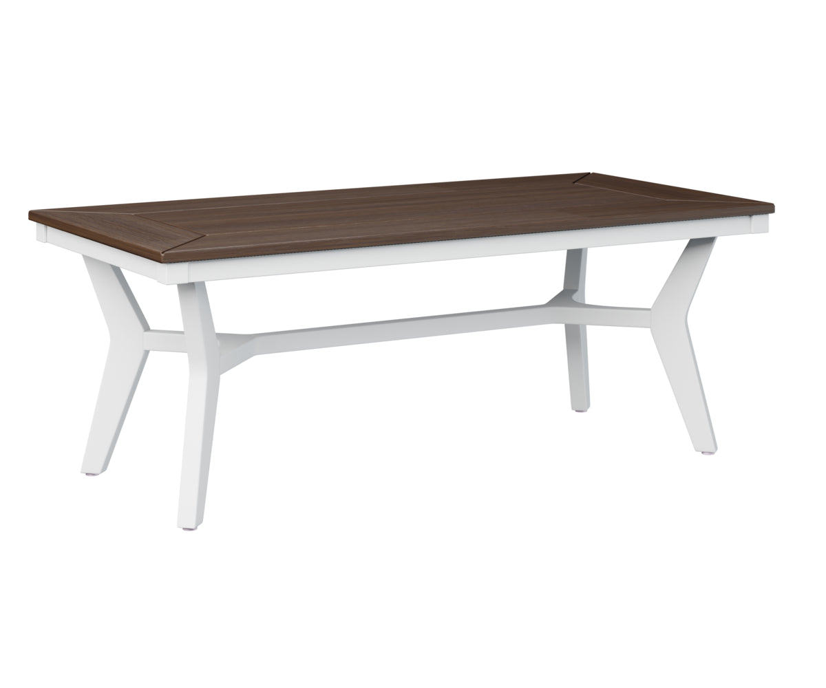 Gray wood outdoor table with charcoal cushions and supports