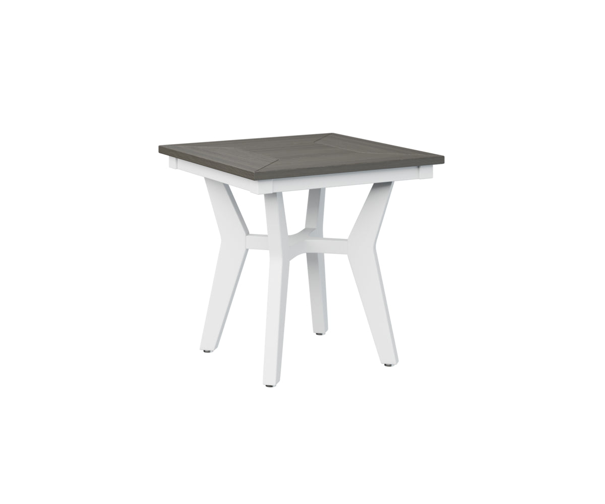 Square bistro table with gray top and gray angled leg base