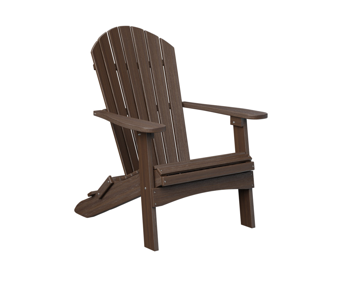 Rich brown wooden Adirondack chair with classic slatted design
