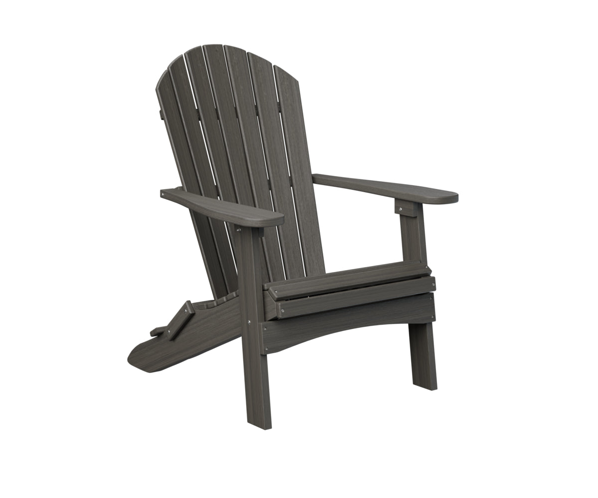 Dark gray-green Adirondack chair with natural wood grain finish