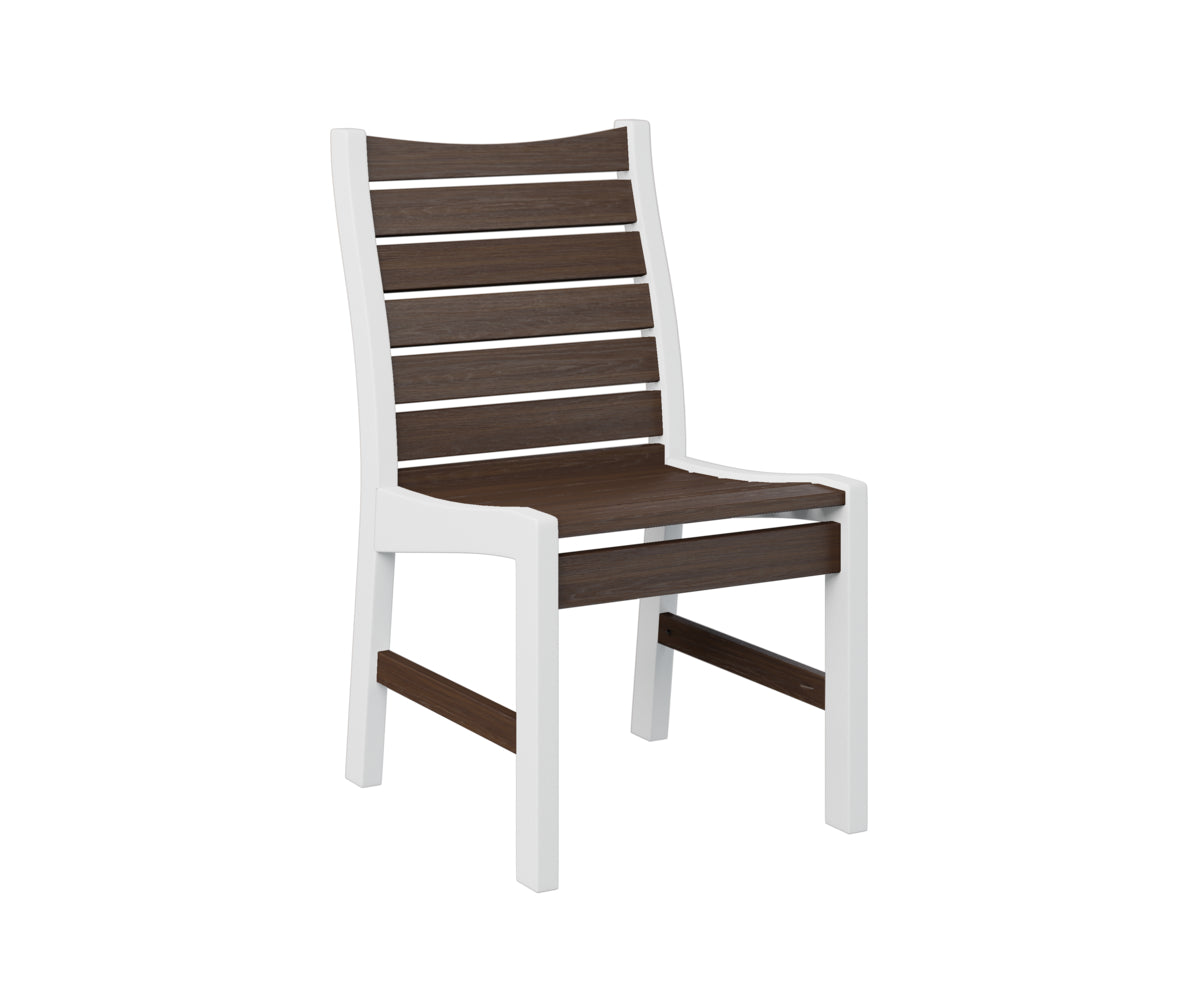 White frame chair with dark horizontal slat back