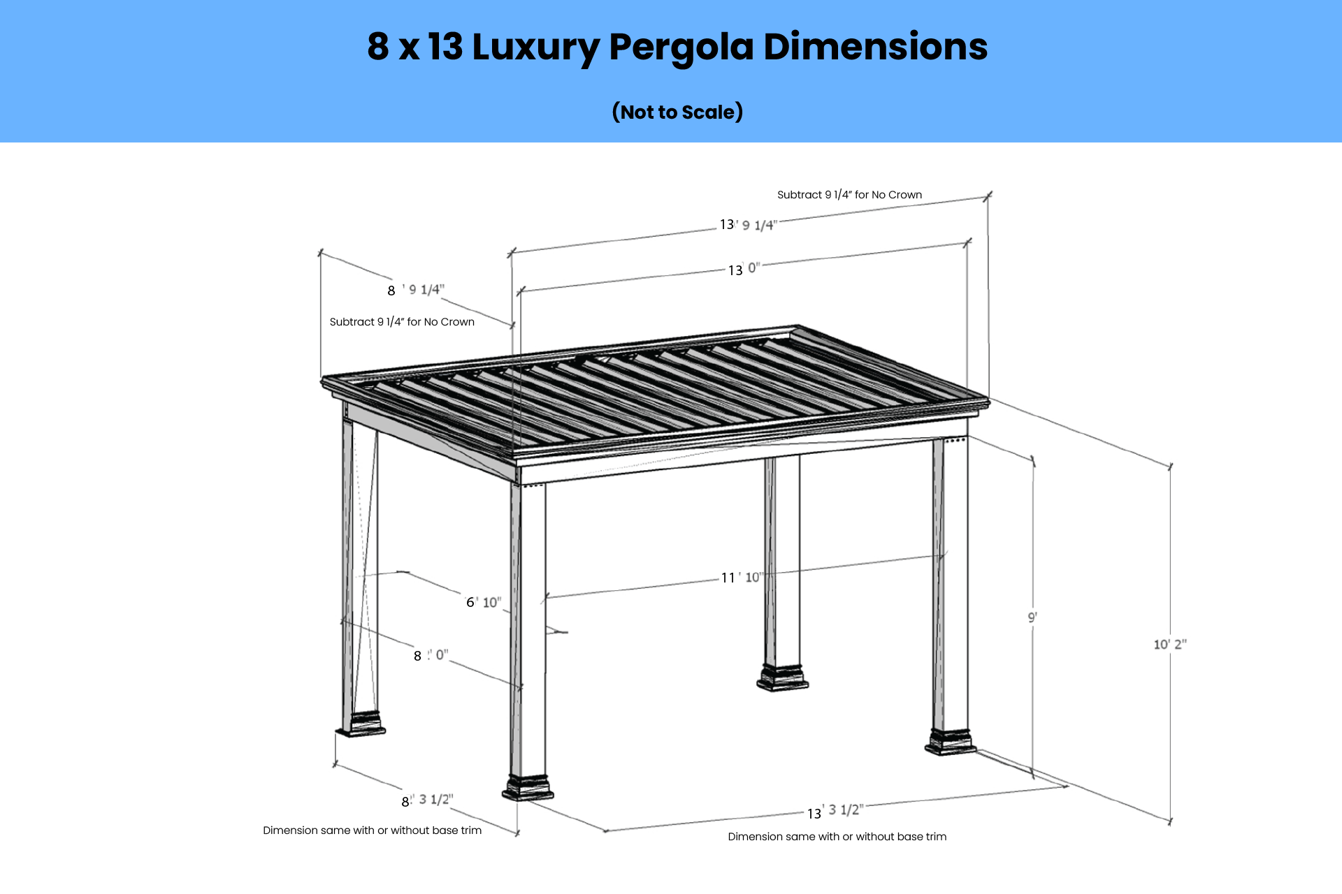 8 x 13 Luxury Pergola Dimensions
