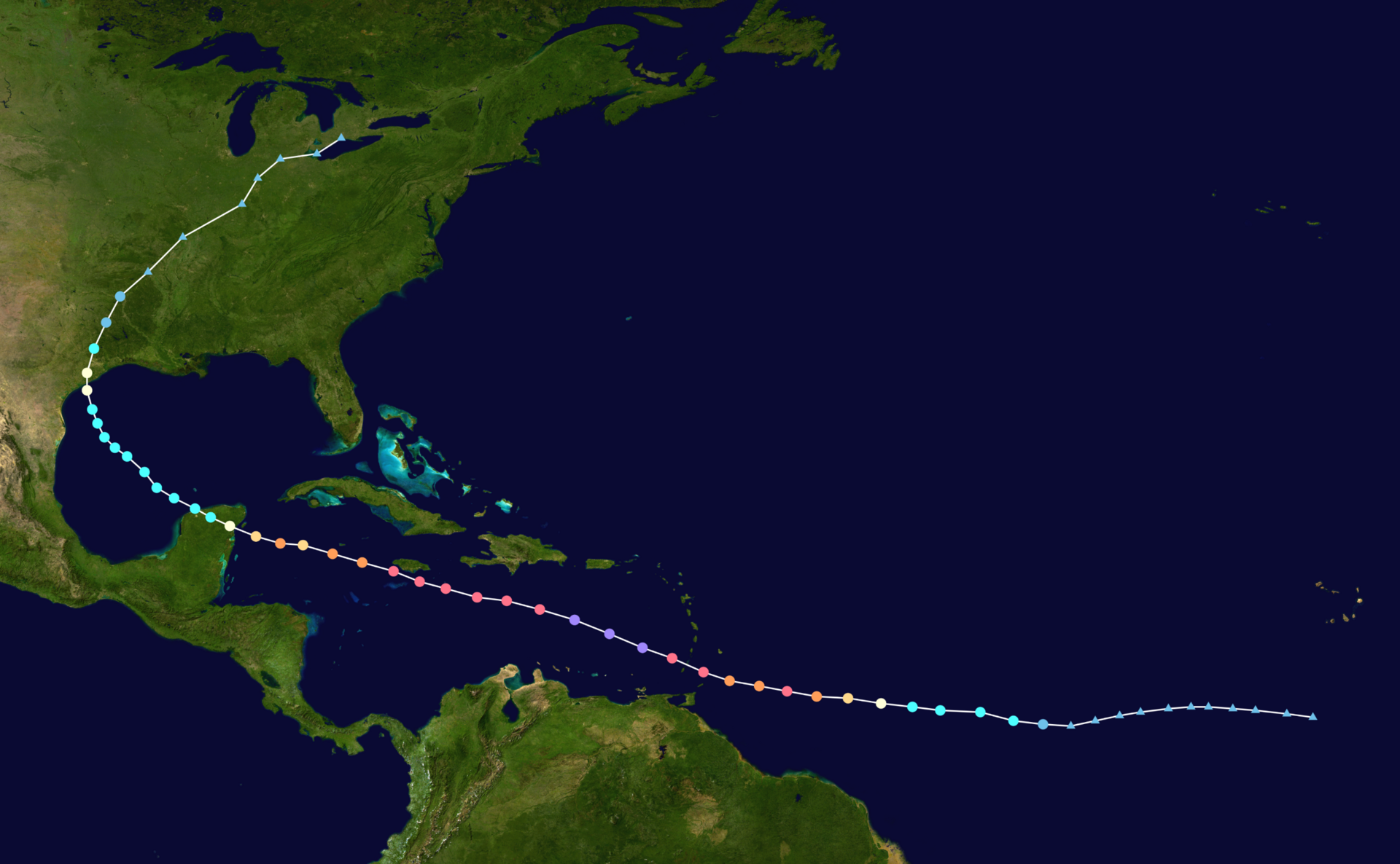 Path of hurricane beryl