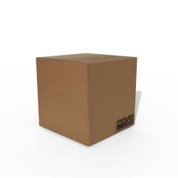 Brown cardboard box with black hardware component visible