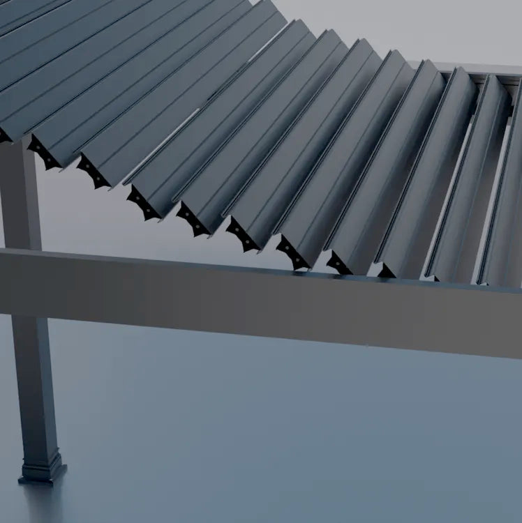 louvers being placed in louvered pergola