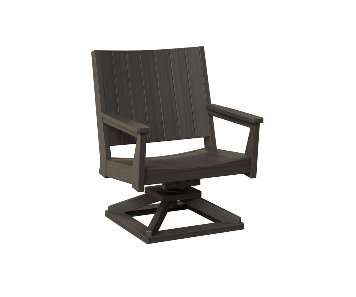 Charcoal gray swivel office chair with dark vertical slats