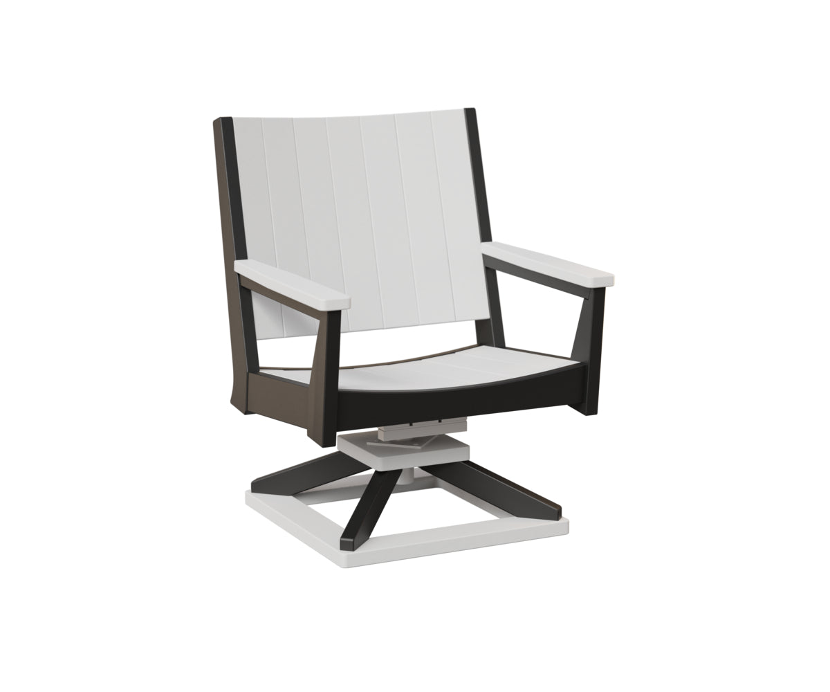 Dark charcoal swivel office chair with geometric back