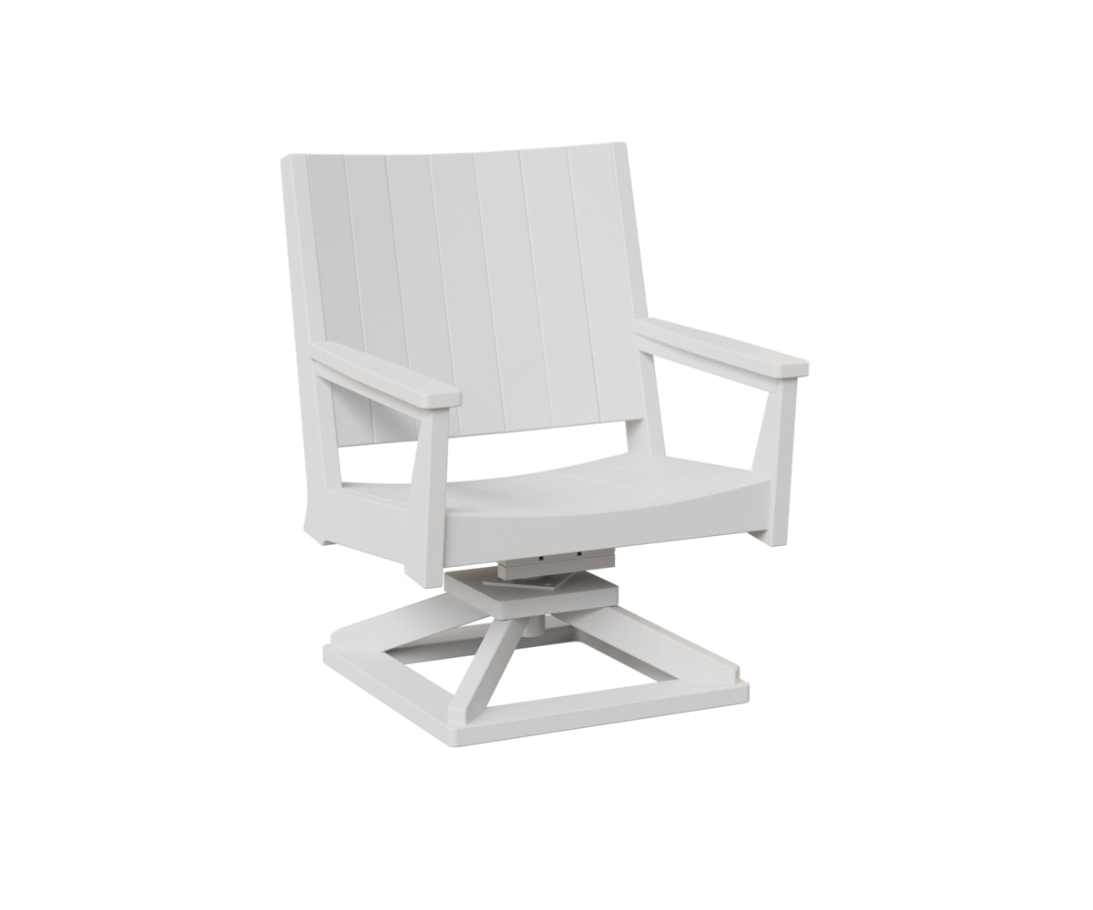 White modern swivel lounge chair with vertical ribbed back
