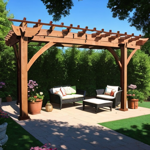 free standing classic wood pergola on a patio