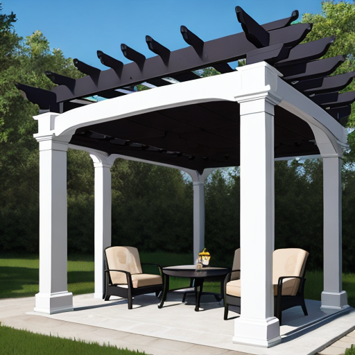 pergola mockup, white and brown pergola on patio