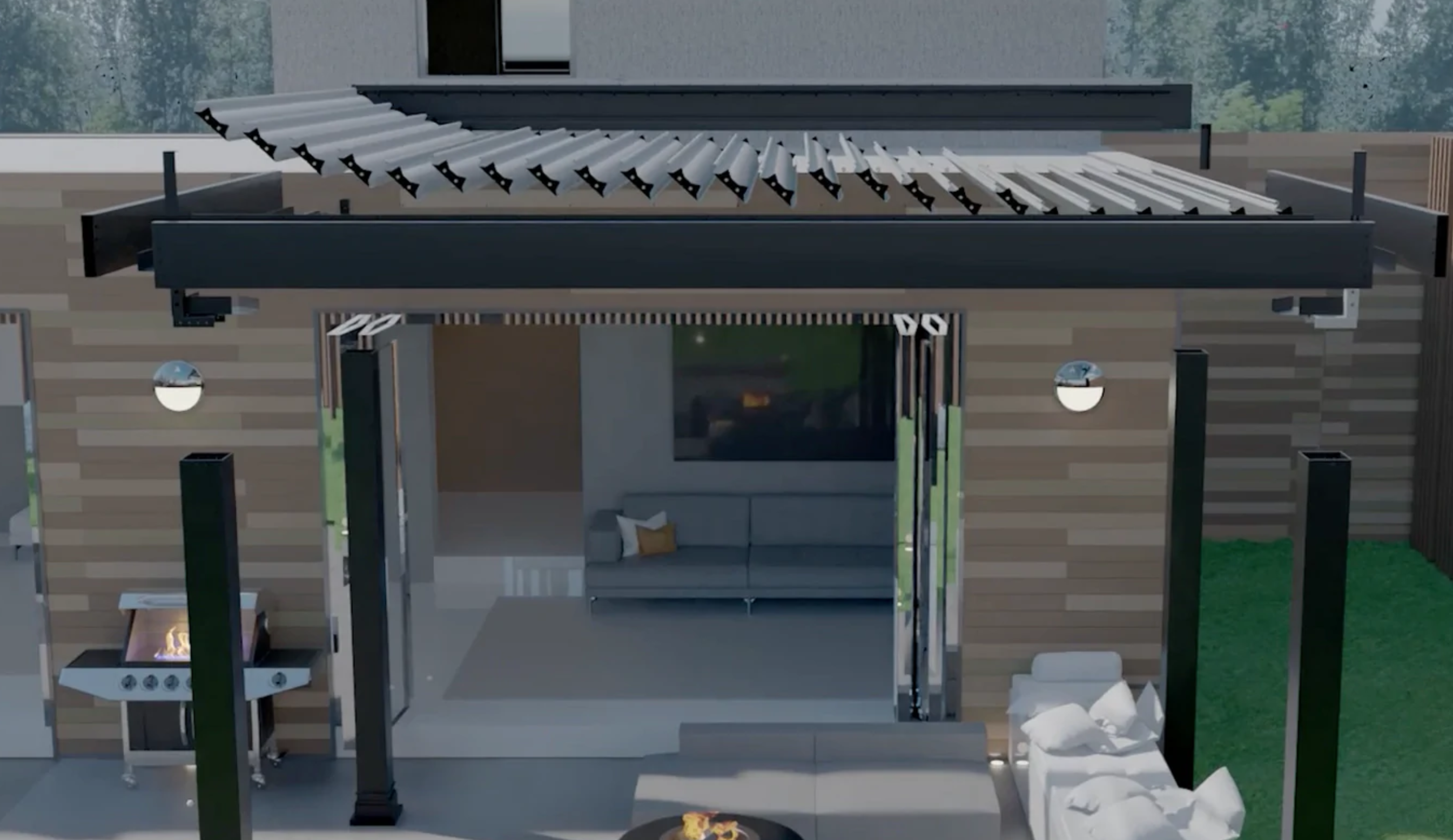 free standing luxury pergola with louvered roof