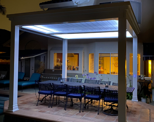 free standing luxury pergola with louvered roof