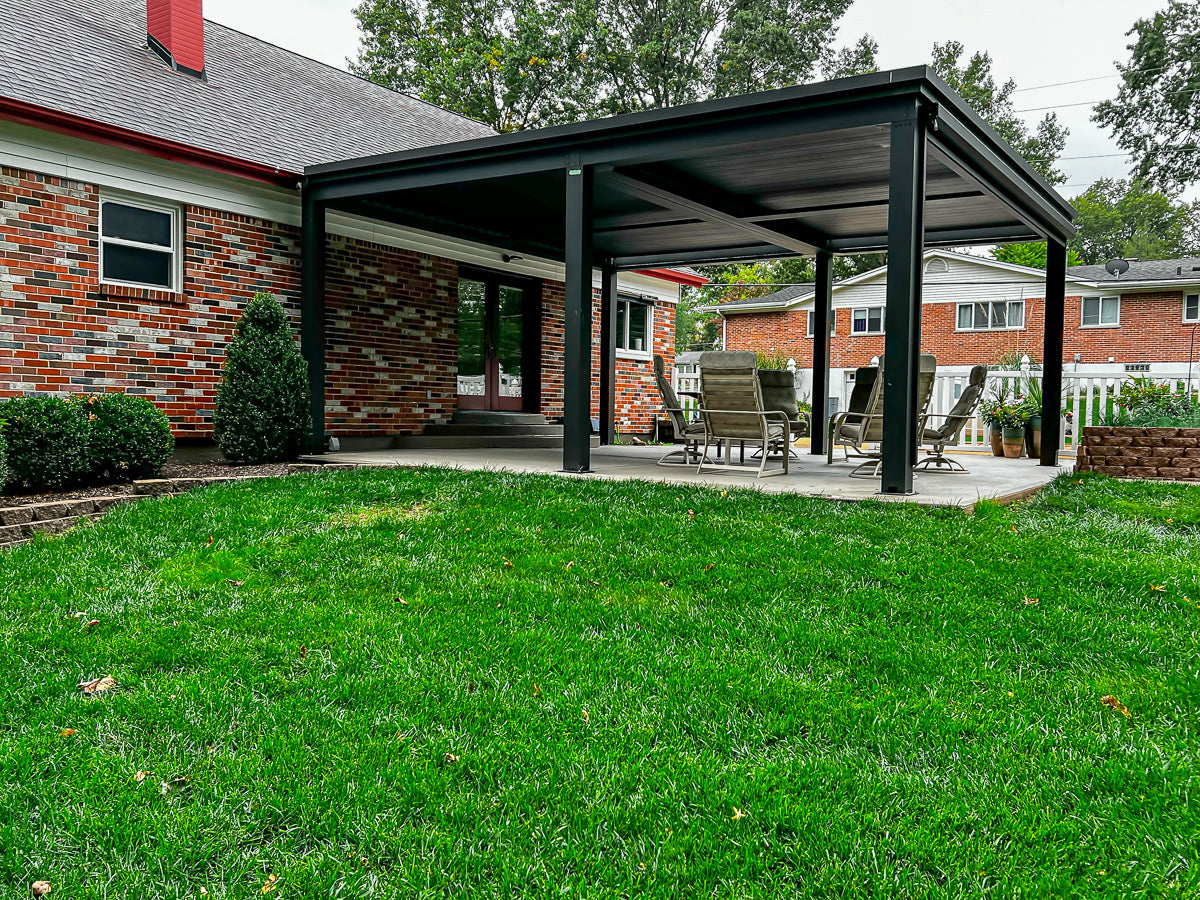 free standing luxury double pergola with louvered roof