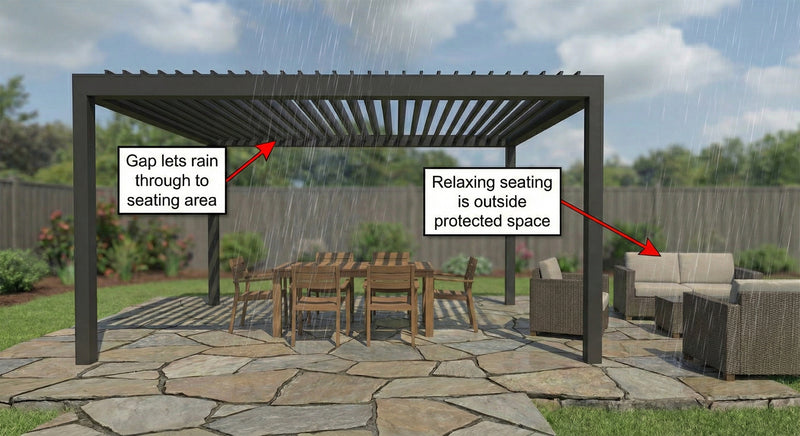 Standard pergola on a non-standard patio showing sizing gaps