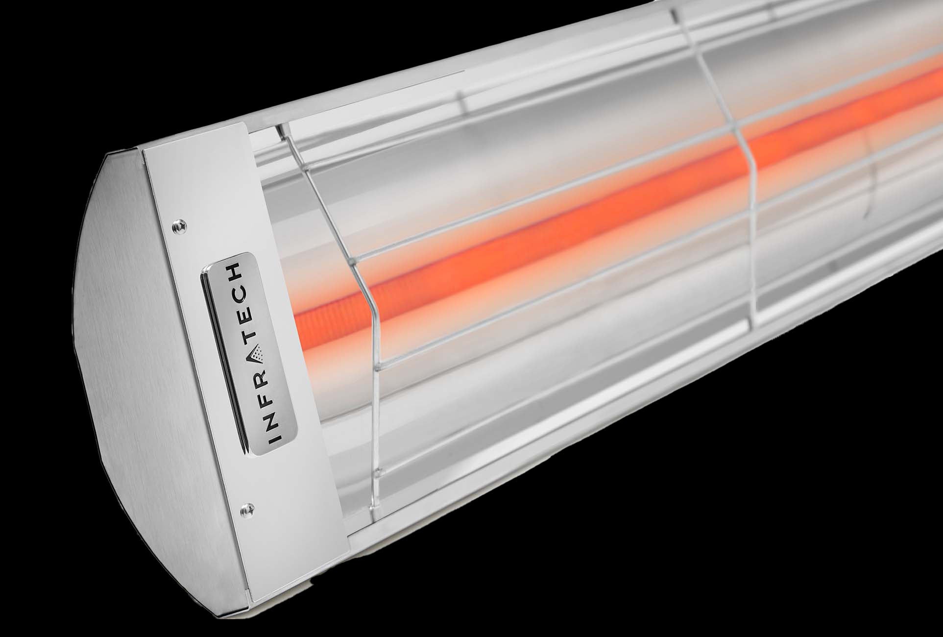 Infratech white patio heater with orange heating element