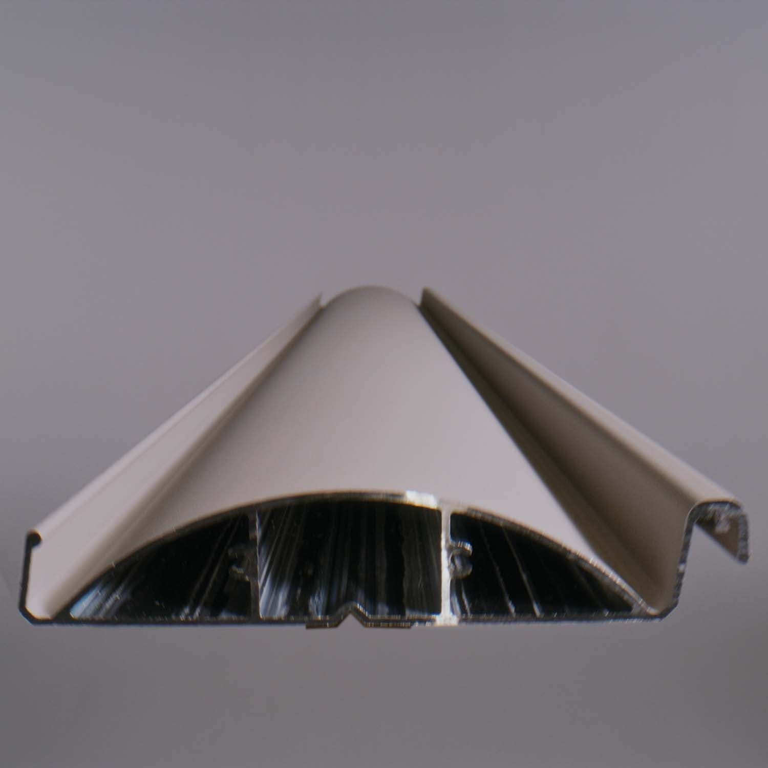 Close-up of white aluminum pergola gutter drainage system