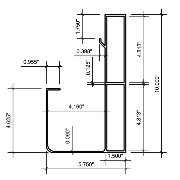 Technical drawing of aluminum pergola frame with labeled mounting specifications