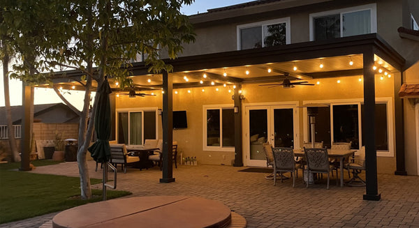 Custom pergola — seamless edge-to-edge coverage