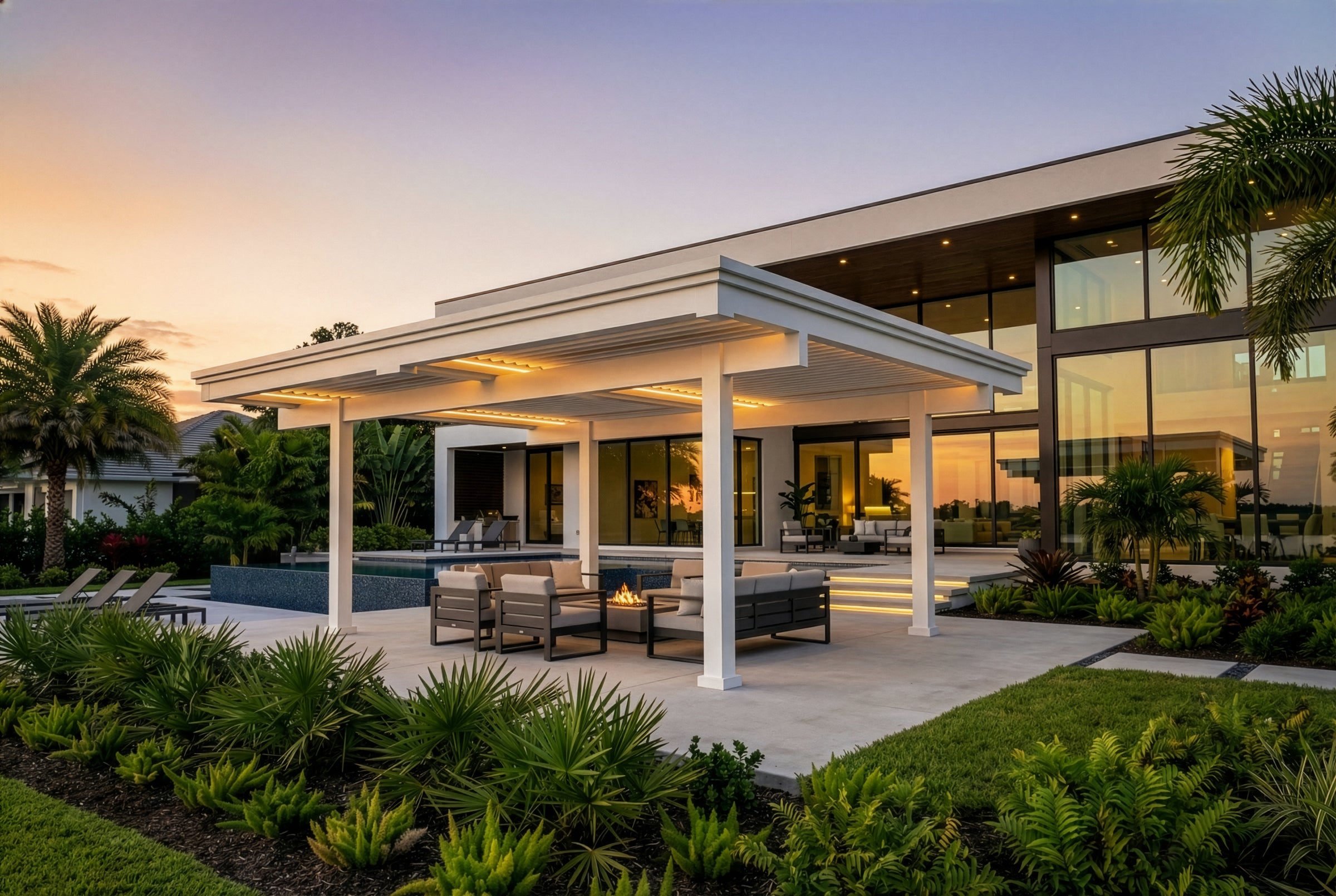Luxury pergola room with screens and lighting